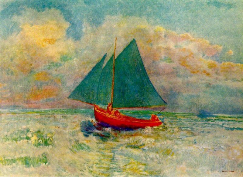 Odilon Redon Red Boat with a Blue Sail Spain oil painting art